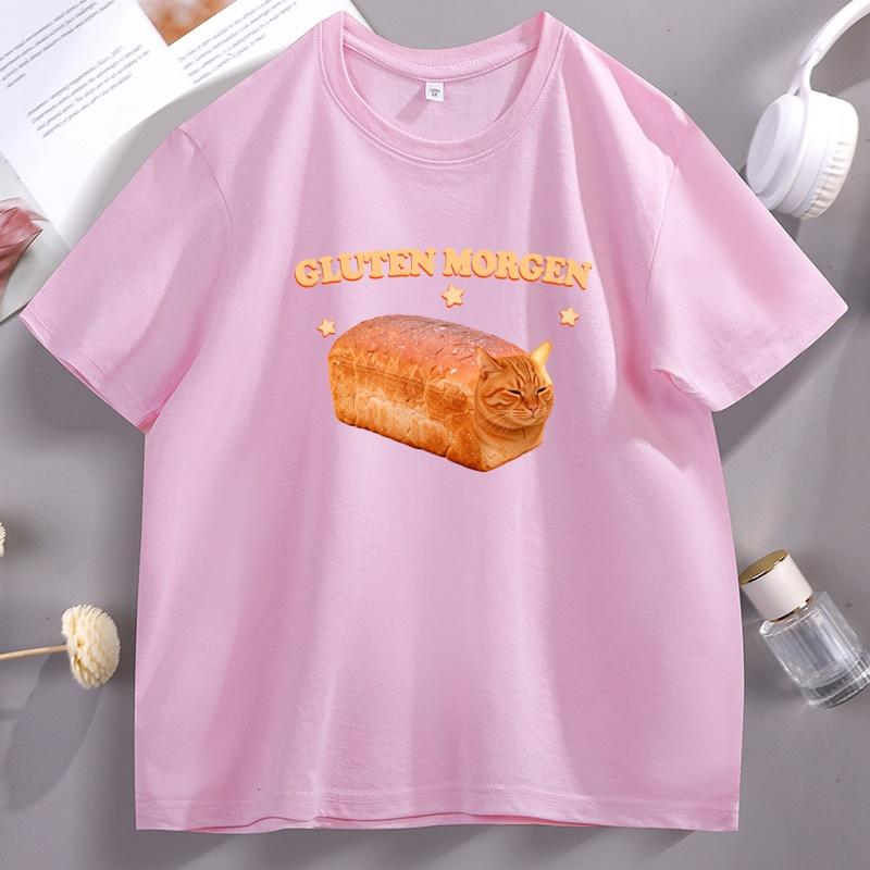 Gluten Morgen Забавная Кошка Буханка Футболка Унисекс WoUnisex Забавная Кошка С Принтом Футболка Удобная Круглый Вырез Короткий Рукав Футболки Одежда Топы