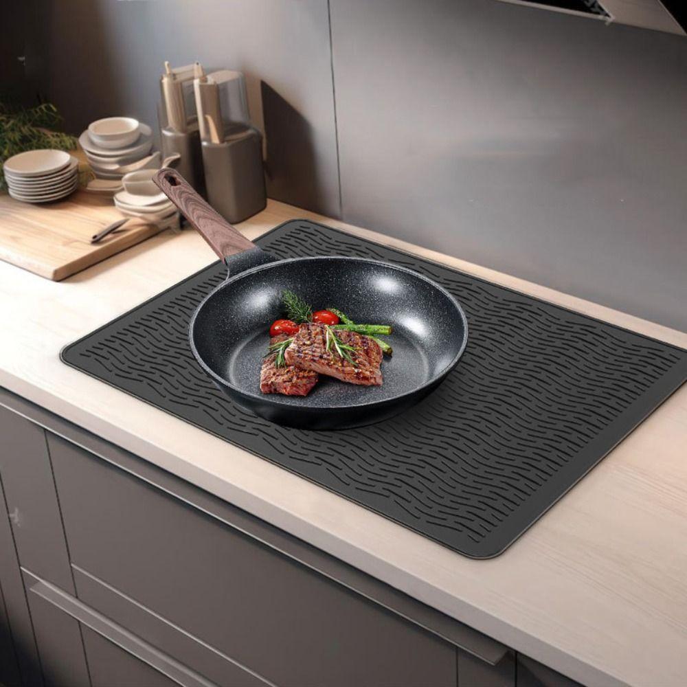Non-slip Silicone Cooktop Mat Pot Holder Tableware Pad Dustproof Dish Drainer Mat  Kitchen
