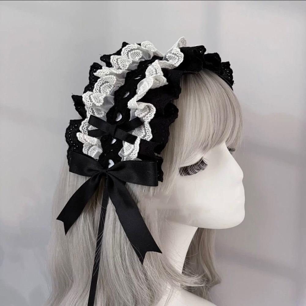 Rivet Lolita Wings Lace Headband Y2k Ruffled Hairband Cute Lolita Hair Clip Comic Convention