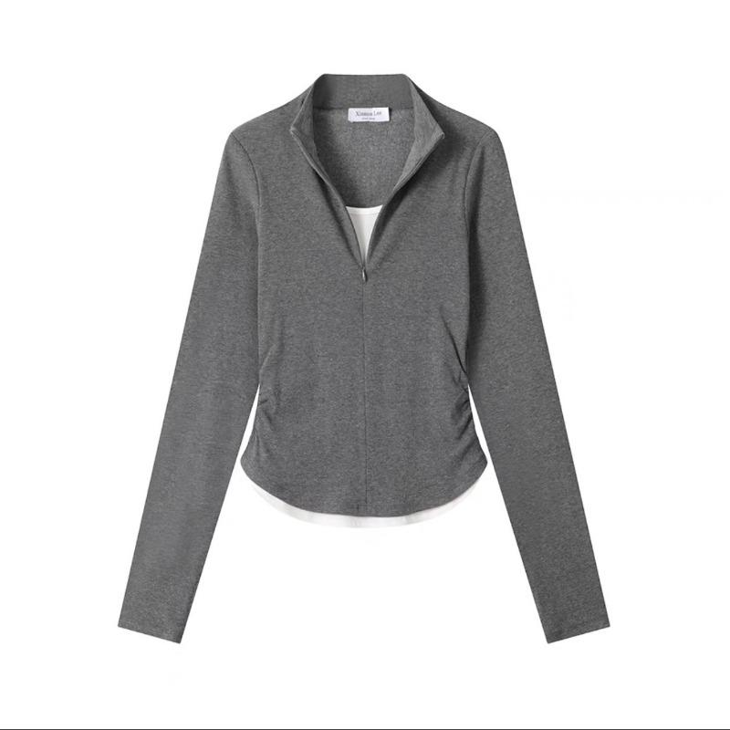 Весна Осень Поддельный Двойной Слой Приталенная Футболка Женская Длинный Рукав Повседневная Модная Универсальная Футболка Пуловер Топ