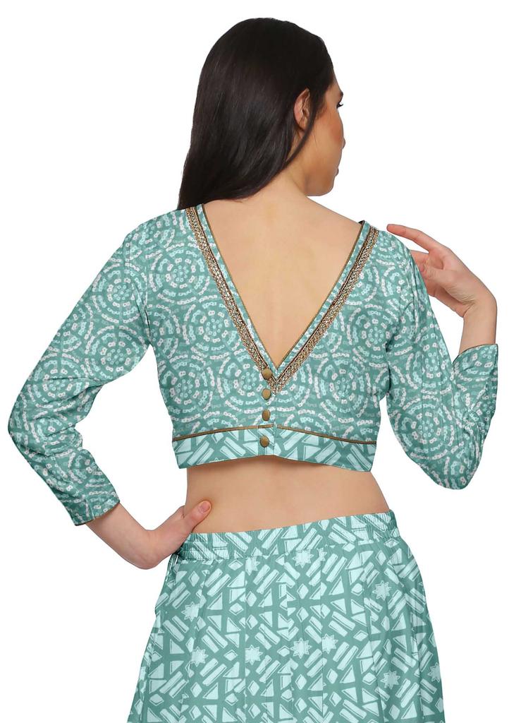 Moomaya Two Piece Long Skirt And Crop Top Printed Indian Ethnic Set For