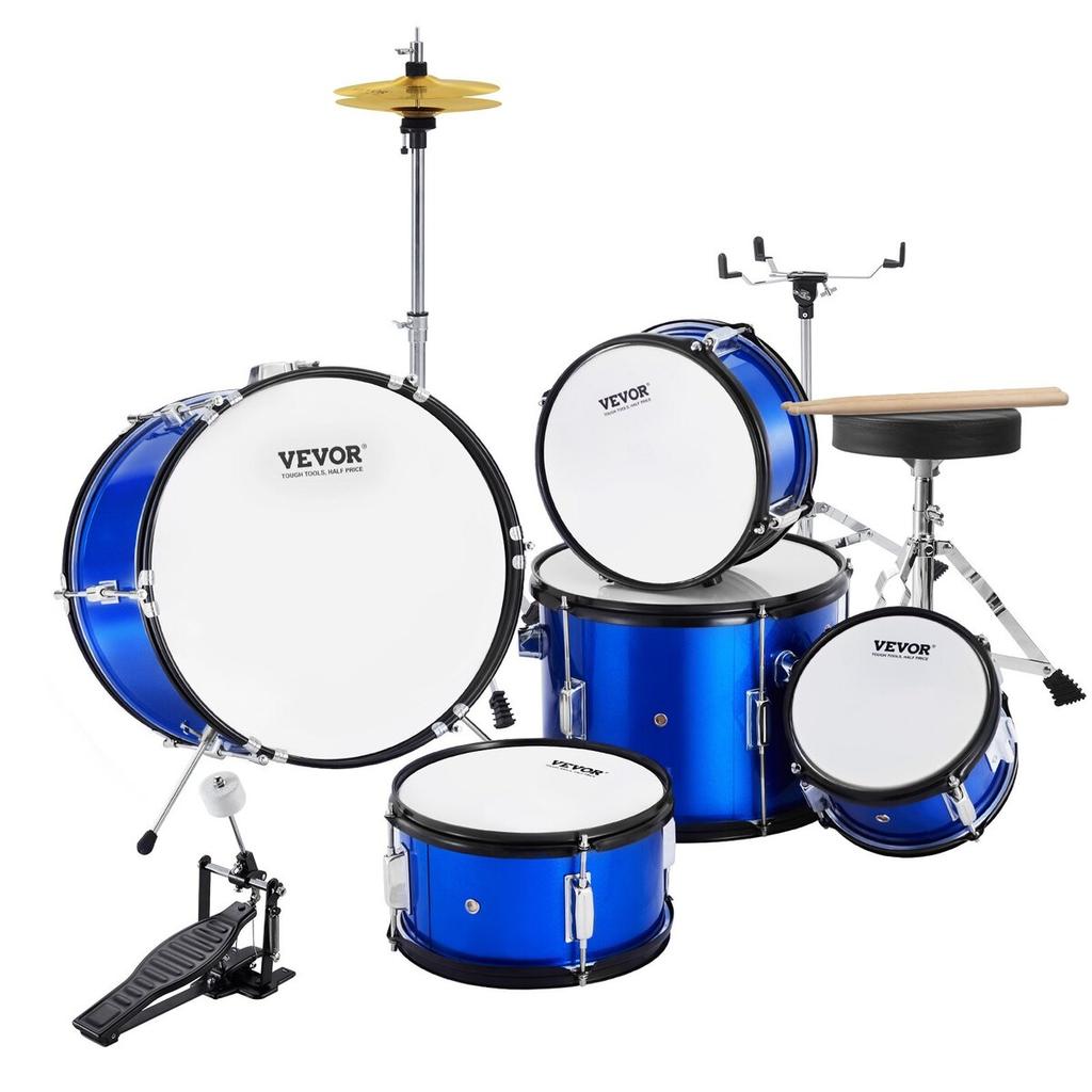 Kids Drum Set 5-Piece 16 in Beginner Children Drum Set with Throne Blue