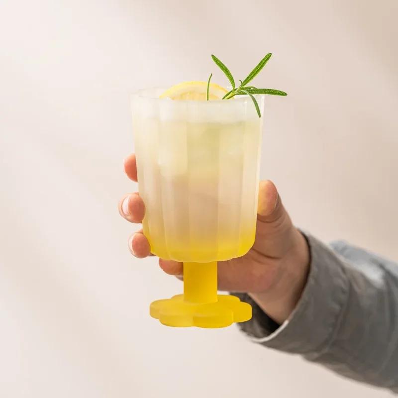 Colours Glass Cup Flower-shaped Goblet Ice Cold Juice Dessert Wine Iced Coffee Glass Cup House Bar Party Drinkware Gift Cups
