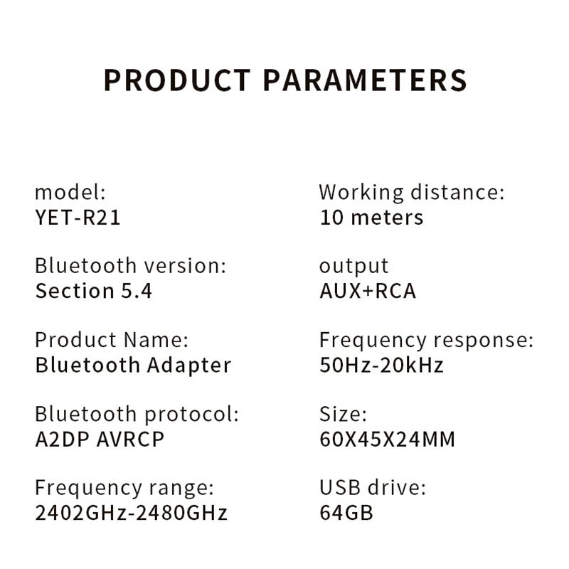 Аудиоадаптер Bluetooth 5.4 Беспроводной приемник RCA 3,5 мм AUX USB Аудиоадаптер с микрофоном Поддержка воспроизведения с U-диска Для автомобильного комплекта Динамик