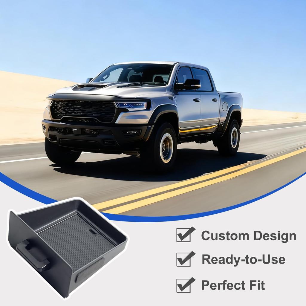 PIMCAR Removable Storage Drawer Tray Compatible With -2026 Dodge RAM 1500 2500 3500 Center Console Storage Drawer Accessories Cubby Organizer Box ABS