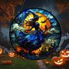 10/15/25CM Halloween Witch Suncatcher Hanging Decoration Black Cat Bat Moon Witch Stained Glass Acrylic Wall Window Hanging Sign Ornament