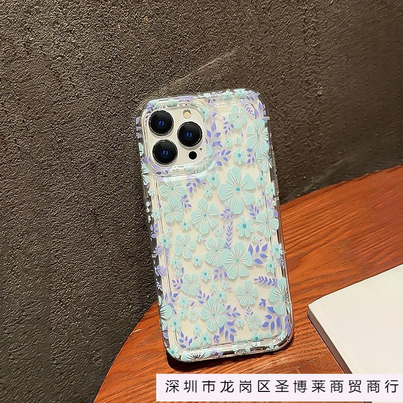 Простой инс синий мелкий цветочный чехол для телефона Apple 14 iPhone13 премиум 12 прозрачный 11 противоударный X мягкий 15 женский