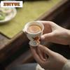 2pc/lot Hand-painted Peach High Foot Teacup Elegant Tea Bowl Jug Tea-tasting Fragrance Cup Chazhan Master Cups Tea Items 70ml