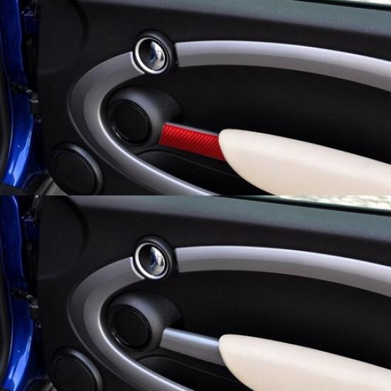 1 Pair Bright Red Carbon Fiber Car Inner Door Handle Sticker For Mini R55 R57