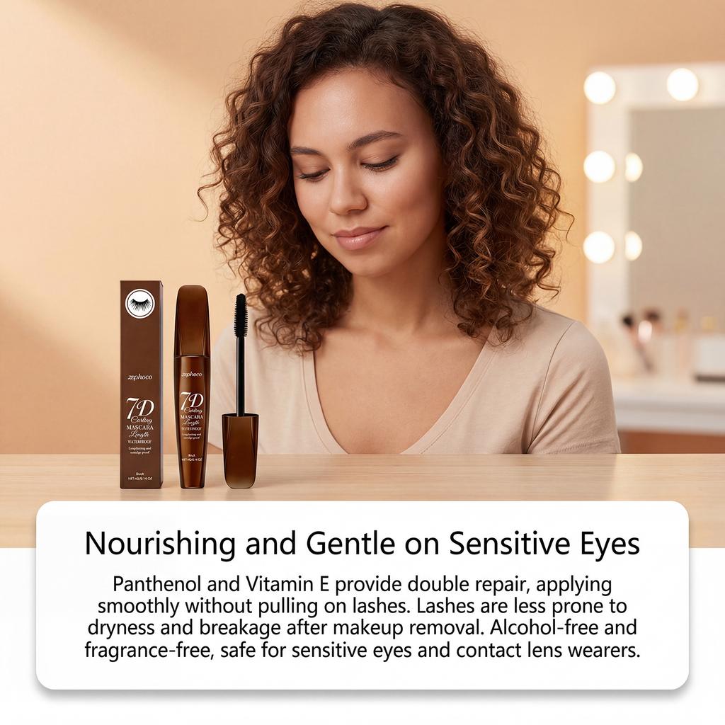 Zephoco 7D Curling Mascara Waterproof Lengthening Smudge-Proof 8H Long-Lasting Natural Black Brown Eye Lash Makeup Volumizing Clump-Free 4G/0.14OZ