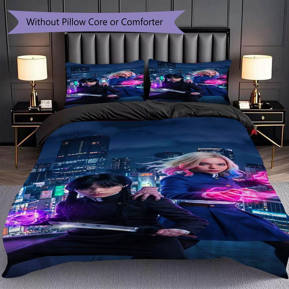 1PC Wednesday pattern Bedding Quilt Set Quilt Cover Pillowcase Home Decoration Birthday Gift (1 * duvet cover + 2 * pillowcase, without core)
