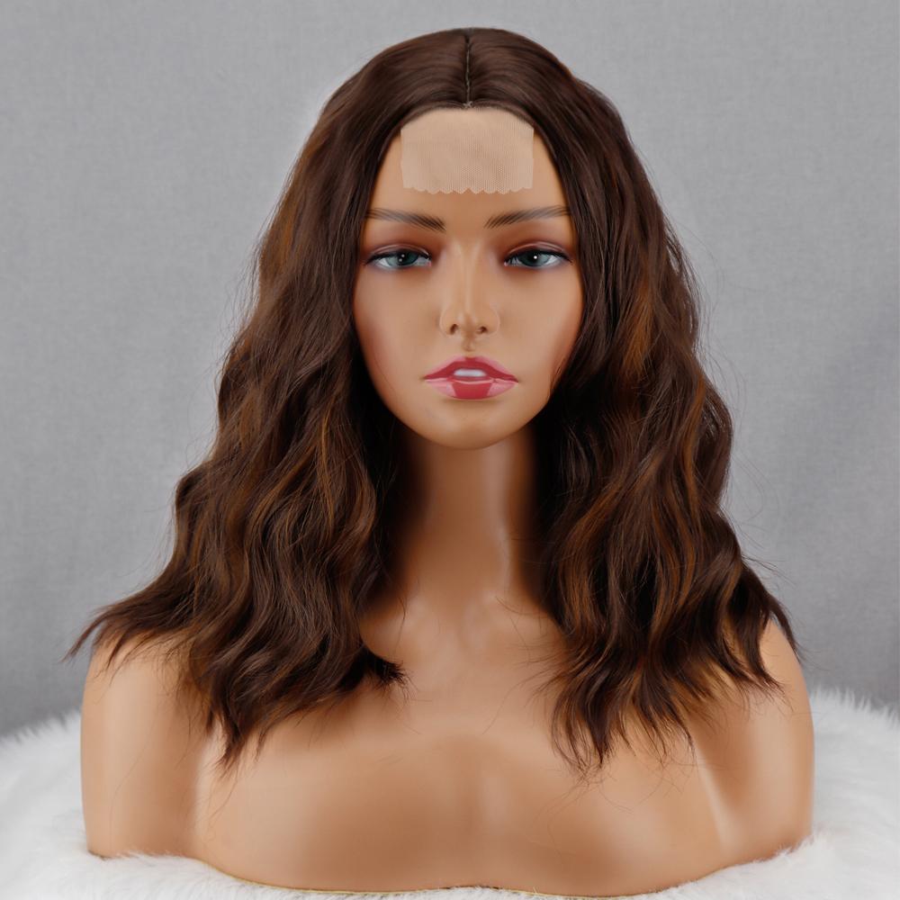 LISI HAIR Женский коричневый смешанный блондин волнистый парик до плеч без челки из синтетического волокна, волнистый парик спереди, повседневная одежда