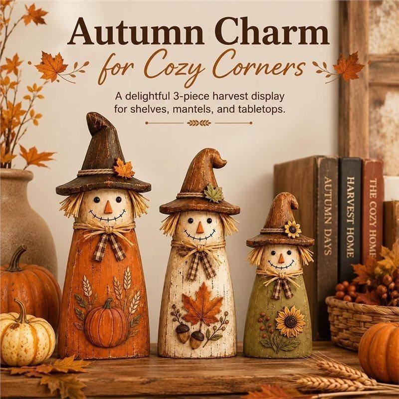 J1UL1N Vintage Wooden Scarecrow Fall Decor Set, Fall Decorations For Home Outdoor Table Gift, Retro Statue(Three-Piece Set)