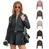 Spring and Autumn New Women's Loose Casual Long Sleeve Leather Jacket Coat