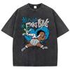 Женские футболки с кислотной стиркой Fake Love Funny Manga Prints Tees Crewneck Cotton Oversize Short Sleeve Clothes