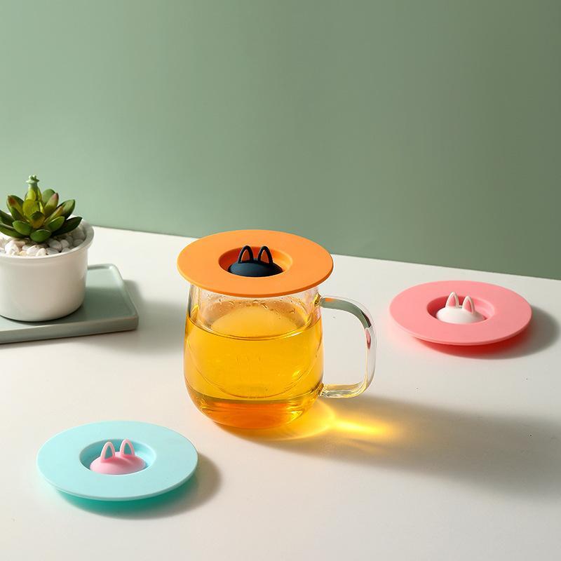 Cute Cat Ear Silicone Cup Lid, Dust‑Proof Round Mug Cover, Reusable Cup Topper Mug Lid Seal Drinkware