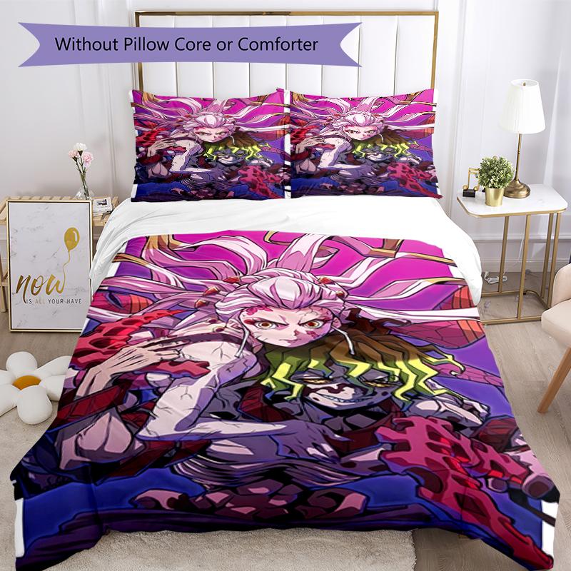 3pcs Demon Slayer characters pattern bedding set duvet cover set includes duvet cover &pillowcases, perfect all season bedroom decoration & gift