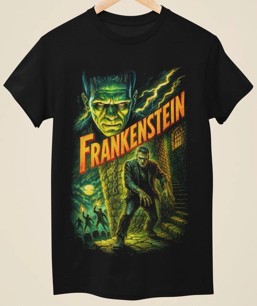 Evil Horror Frankenstein Style Printed Unisex Black TShirt (H0010)