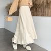 Knitted Long Midi Skirts Women Elastic Waist Thicken Elegant Autumn Winter A-Line Knitwear Striped Casual Vintage Skirt