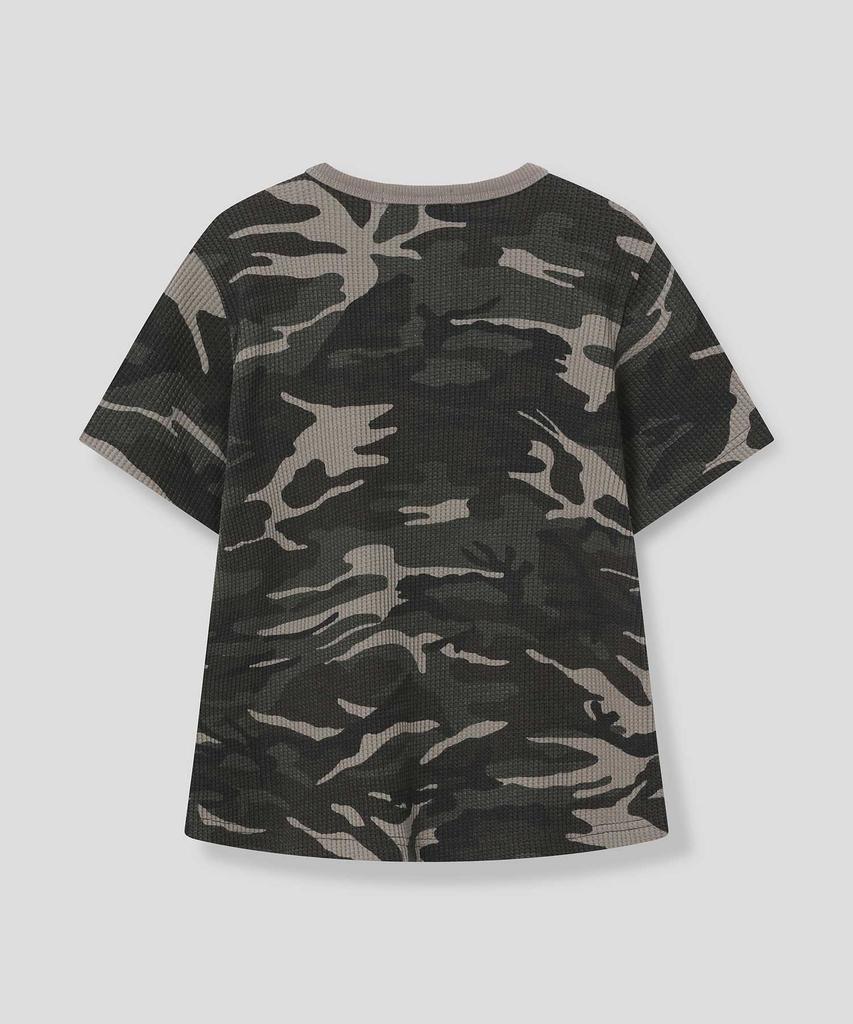 SLOW RECORD HOUSE Logo Waffle Crop T-Shirt_Camo (Khaki)