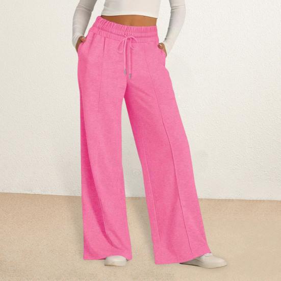 Women Sweatpants Elastic Mid-rise Adjustable Drawstring Straight Wide Leg Jogger Athletic Pants with