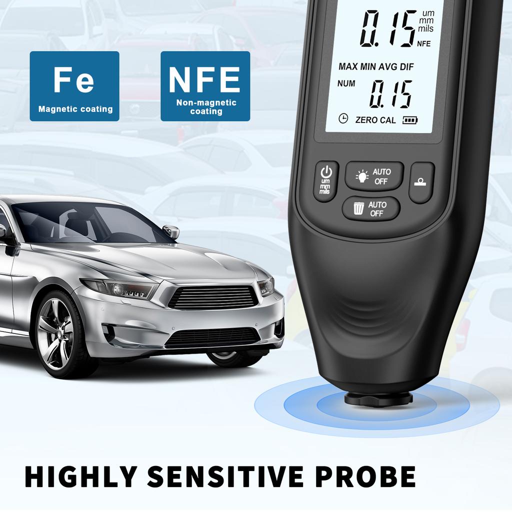Paint Thickness Gauge Smart Car Paint Testing Meter 0 2000um Measuring Range High precision 1um FE NFE Coating