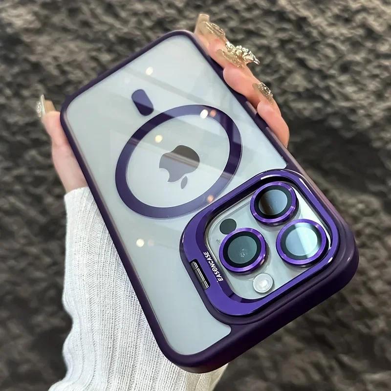 Магнитный противоударный чехол для телефона для iPhone 17 16 15 14 13 12 11 Pro Max для подставки MagSafe, протектор для стеклянного объектива, задняя крышка, Funda
