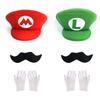Набор шляп Super Bros Красный Зеленый Кепки Мэри Луиджи Усы Перчатки для Хэллоуина Рождества Косплей Костюмы Сопутствующие Аксессуары