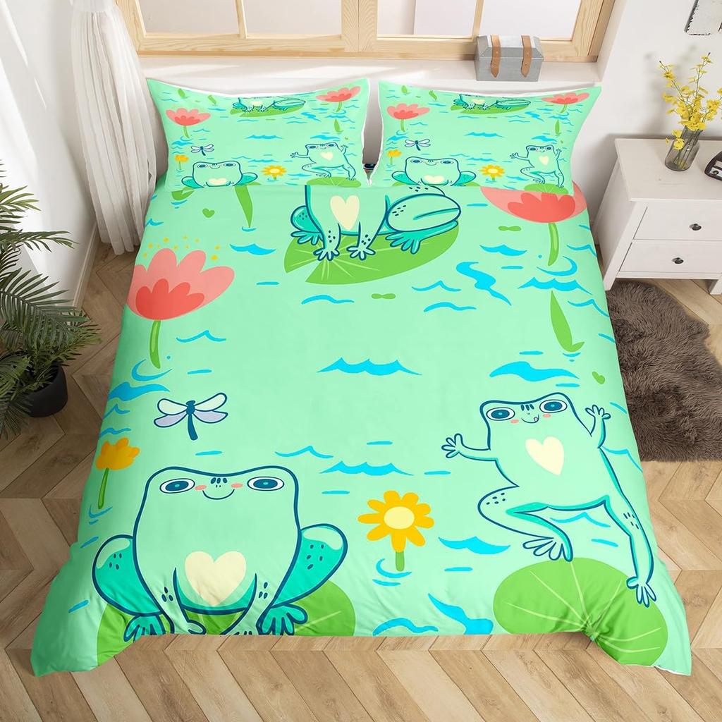 Пододеяльник Kawaii Frog King Queen Комплект постельного белья с изображением животных из мультфильмов Забавный дикий стеганый чехол для детской спальни Мягкий пододеяльник