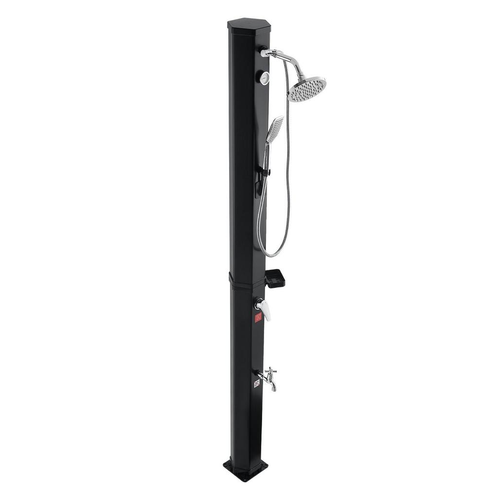40L Solar Heated Shower, 205cm Showerhead Height Outdoor Shower, with Handheld & Foot Faucet, Hot & Cold Water Adjustment, Freestanding for Backyard