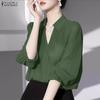 Women Casual V-Neck Loose Summer 3/4 Sleeve Blouse