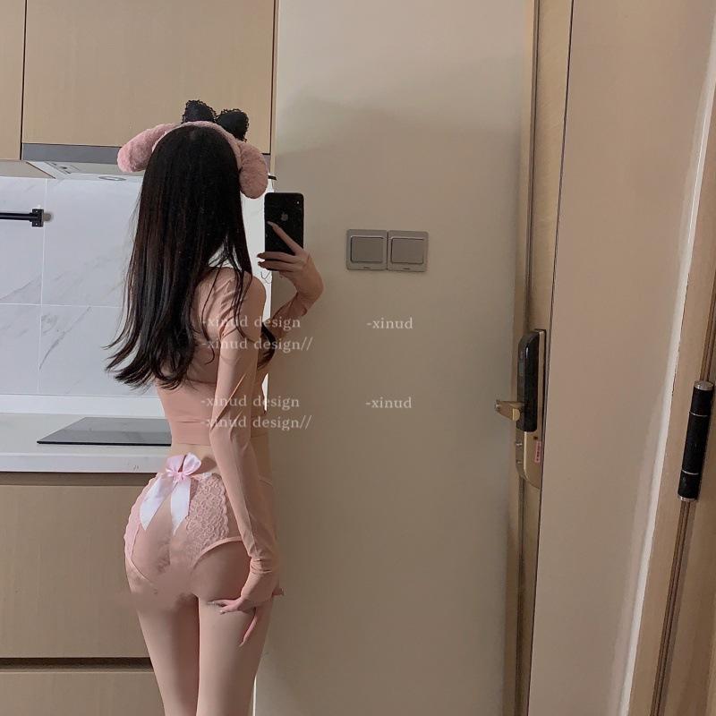 Crazy infatuation*Sensual and sexy open-crotch panties with hollow-out design, alluring lace low-rise triangle women's panties with bow detail