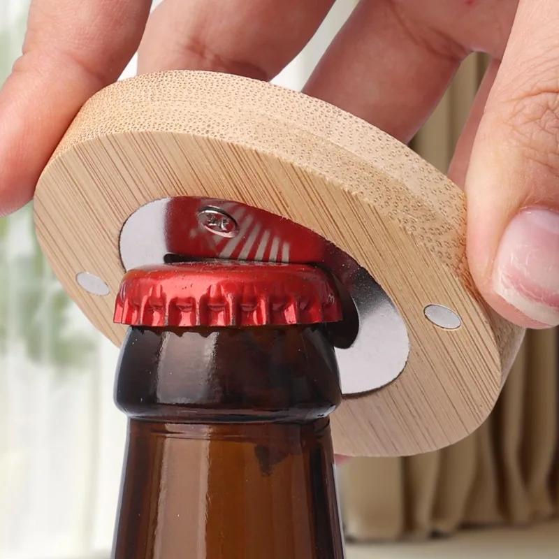 12/22PCS Bamboo Bottle Opener Portable Round Bottles Opener Kitchen Barware Tools Wedding Party Favors Bottle Openers for Guests 6