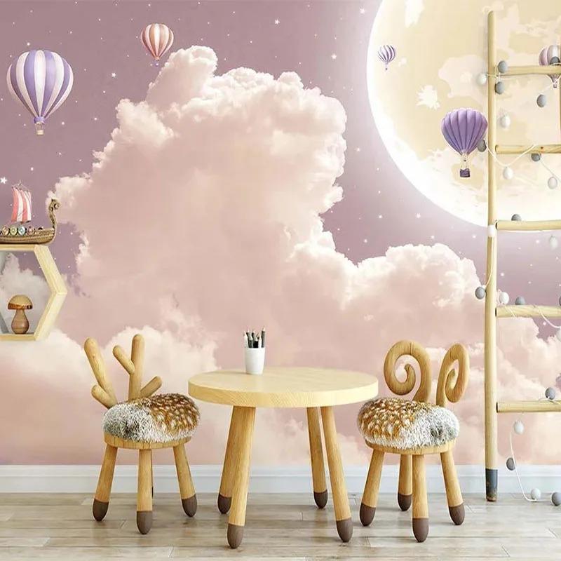 Настенные обои Nordic Handpainted 3D Clouds Hot Air Balloon Wall Painting Background Wall Wallpaper Decor