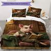 Vintage Persona Pig Pattern Bedding uilt Set uilt Cover Pillowcase Home Decoration Birthday Gift (1 * duvet cover + 2 * pillowcase without core)