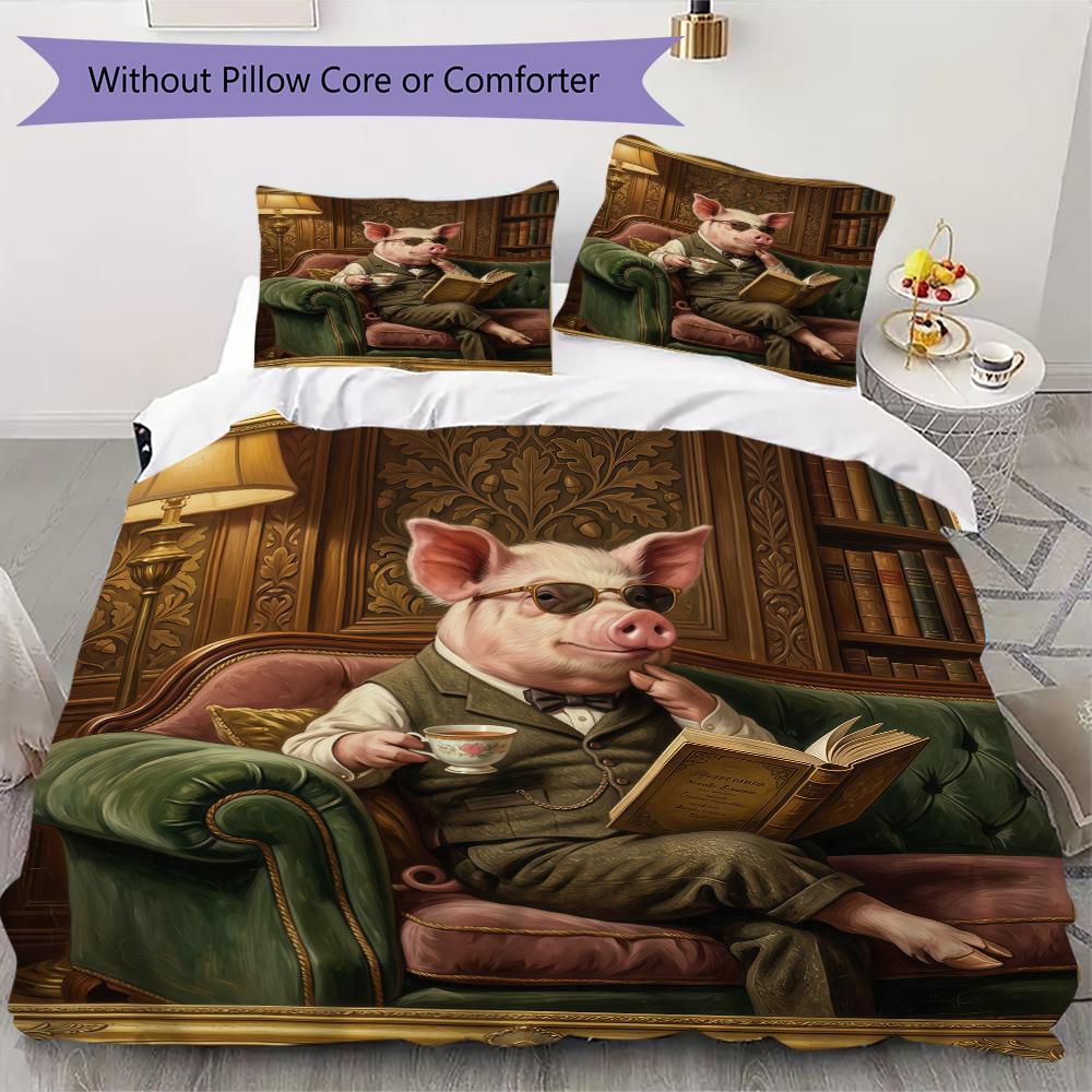 Vintage Persona Pig Pattern Bedding uilt Set uilt Cover Pillowcase Home Decoration Birthday Gift (1 * duvet cover + 2 * pillowcase without core)