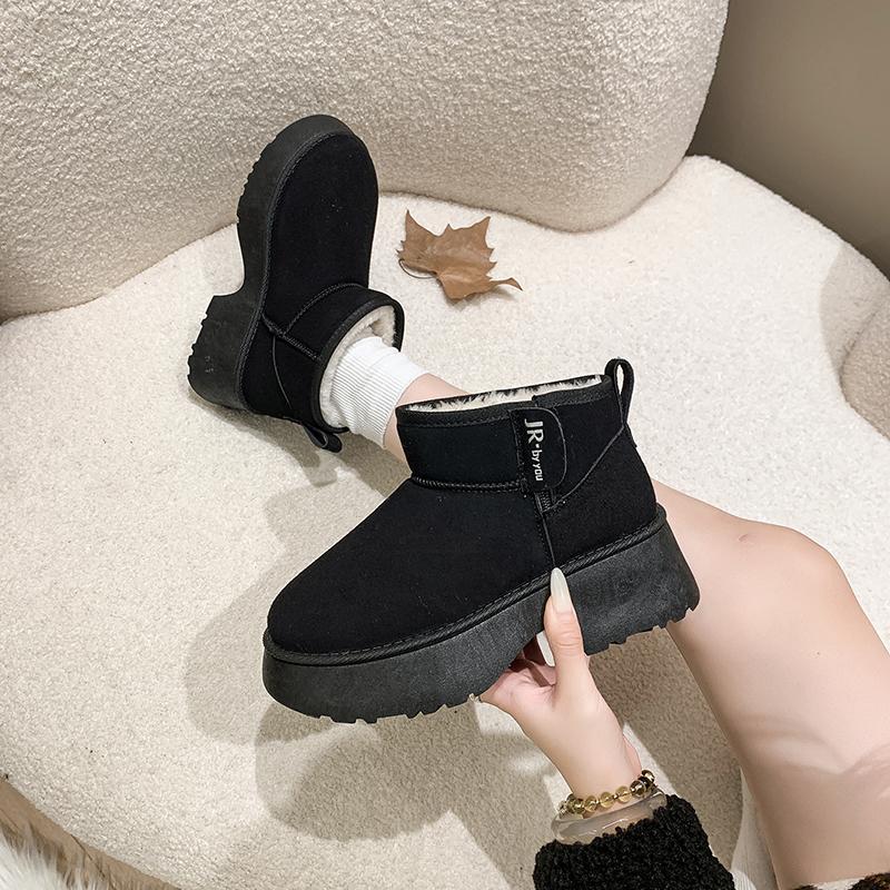 Мода 2024 Новые Классические Утепленные Пушистые Женские Снежные Ботинки Кожаные Теплые Ботильоны Женские Зимние Женские Ботинки Массивная Обувь на Платформе