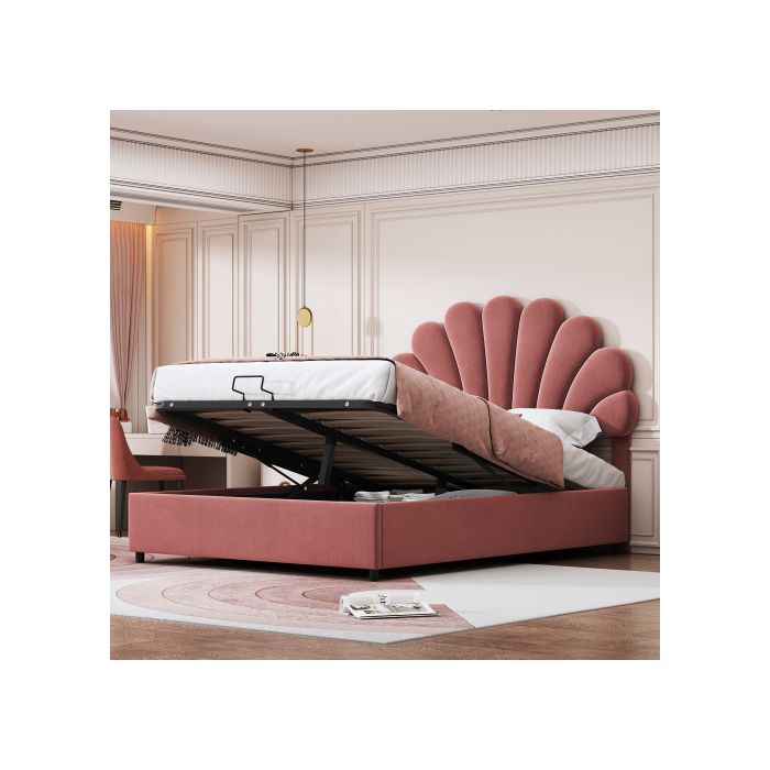 Lit capitonné - MUVOE - 140x200 cm - Tête de lit réglable - Rangement intégré - Velours doux