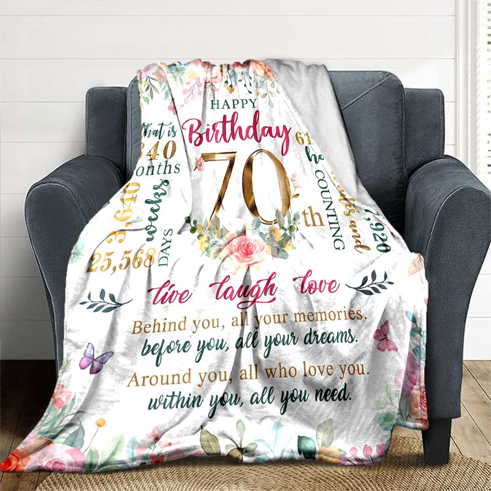 Happy 70Th Birthday Card Throw Blanket Soft Warm Cozy Versatile for Sofa Couch Office Bed Picnics Ideal Best Holiday Gift for Friends, Family Y18
