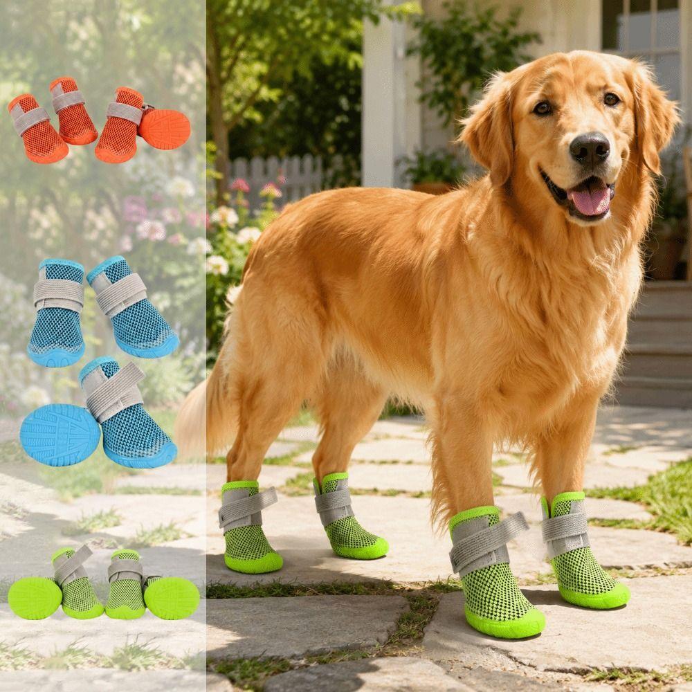 Soft Anti Slip Dog Shoes Adjustable Summer Dog Shoes Pet Supplies Pet Sandals for 4PCS/SET Hiking