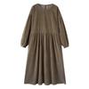 Sweet Puffed Sleeve Dress Khaki Loose Long Sleeve Skirt