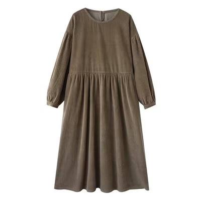 Милое платье с рукавами-фонариками, свободная юбка цвета хаки с длинными рукавами