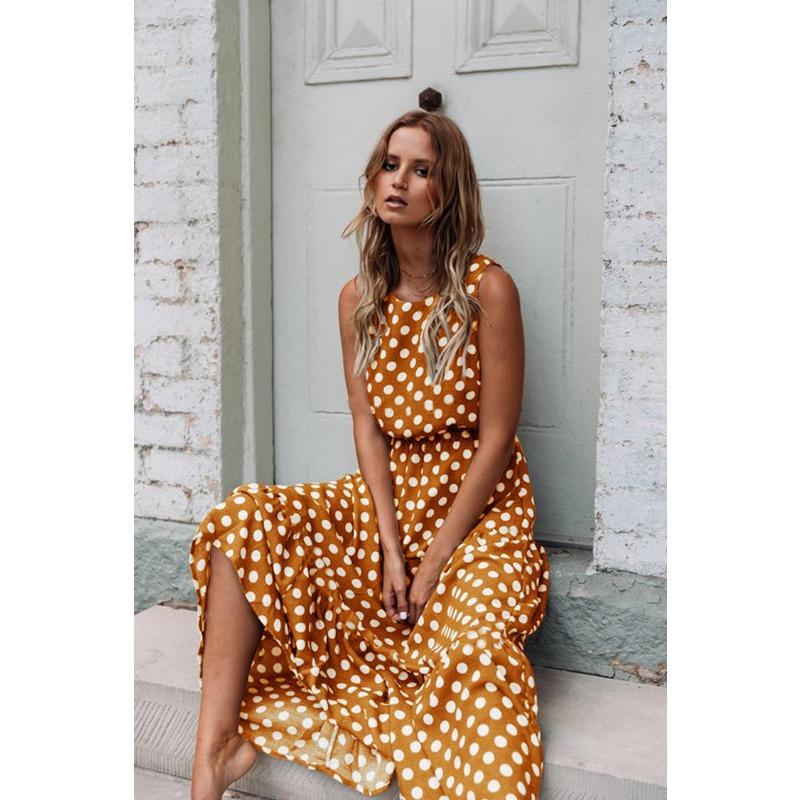 2025 Spring Summer Fashion Printed Polka Dot Women Dress Sleeveless Elegant Loose Round Neck A-line Party Long Dress Versatile Casual Simple Clothing