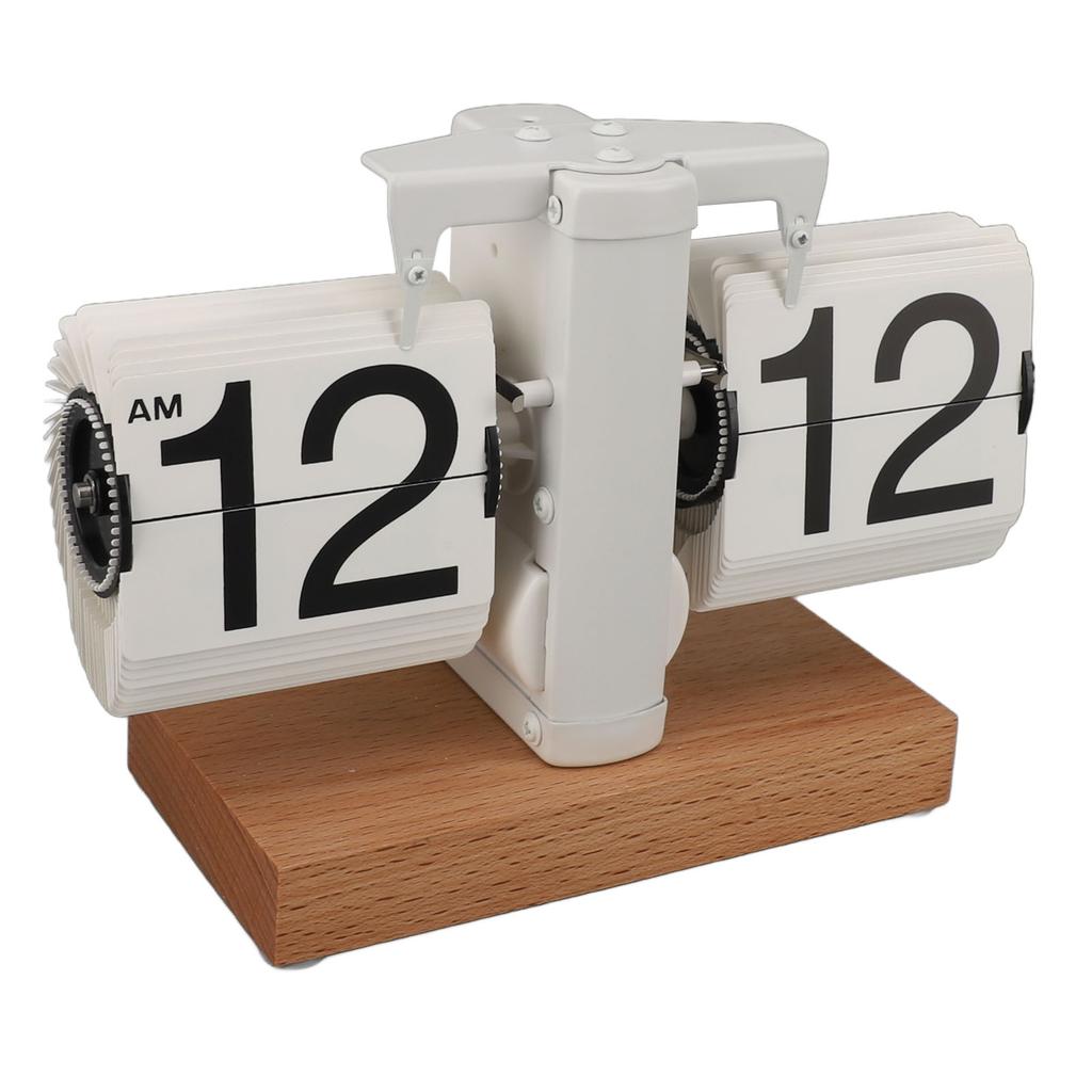 Digital Flip Clock 12H AM PM Auto Mechanical Flip Desk Clock with Wood Base Vintage Retro Digital Table Clock for Home Bedroom