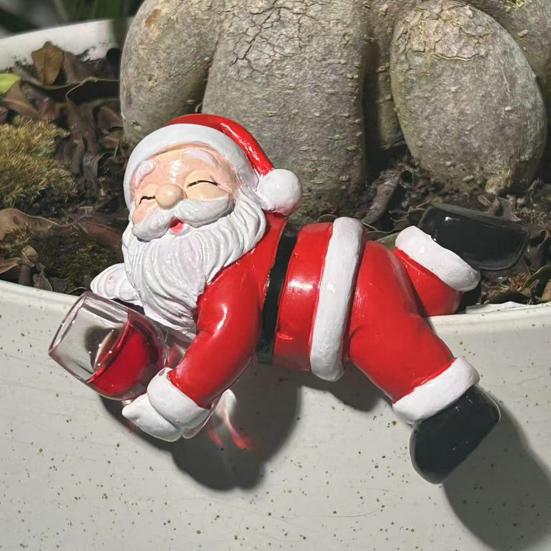 3 Pcs Santa Planter Hugger Figurine Miniature Santa Claus Holding Red Wine/Drinks Flower Pot Decoration for Bonsai Aquariums Garden Decor