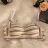Winter Colorful Autumn Striped Sweet Bra Wirefree Pushup Cup Side Boob Control Shaping Hot Girl Backless Underwear