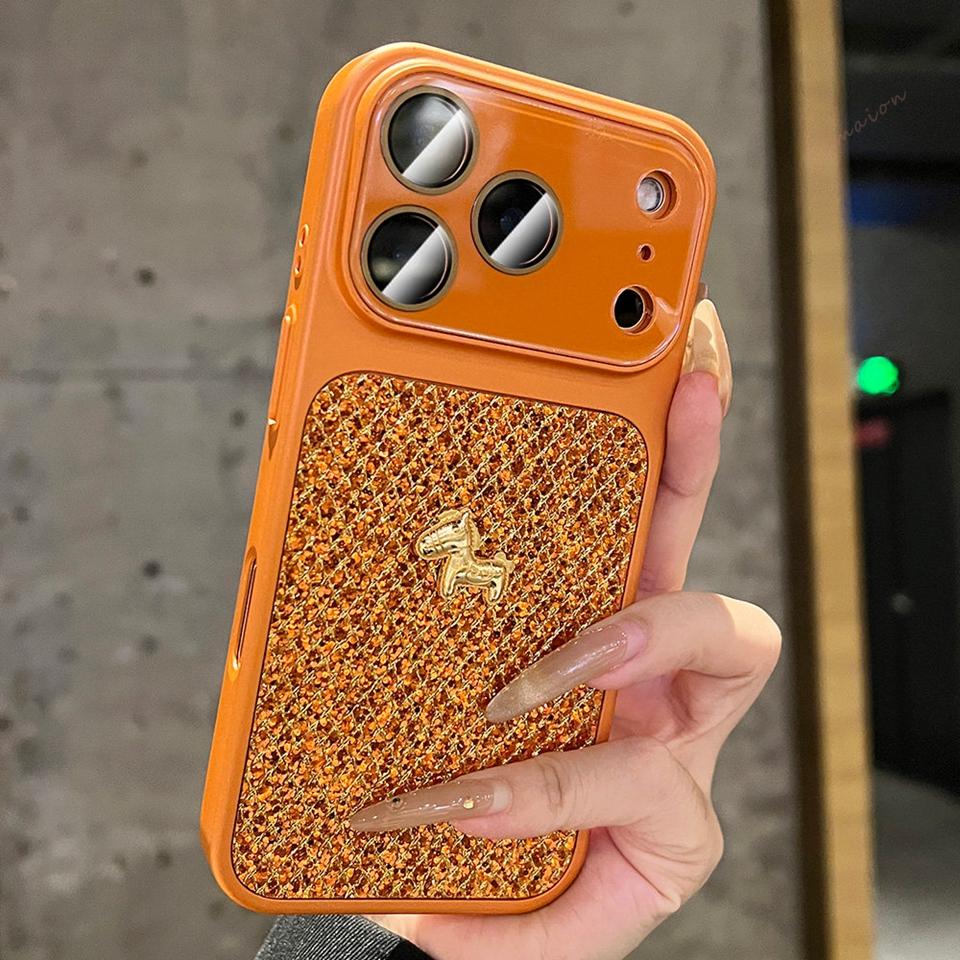 Официальный чехол для телефона с лошадью для iPhone 15 14 13 16 17 Pro Max 17Pro 16Pro Bling Bling Блестящий Защитный чехол с защитой камеры