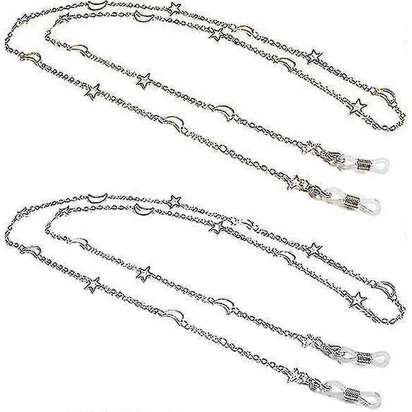 2pcs Glasses Chain Holder (gold And Silver) Reading Glass Rope Lanyard Alloy Glasses Holder Chain Metal Necklace Chain Sunglasses Strap Holder Rubber