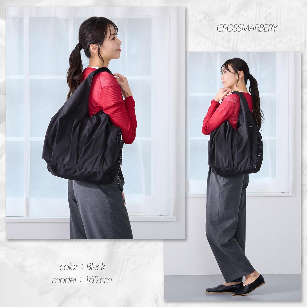 Большая большая сумка-тоут с множеством плечевых сумок, симпатичная сумка R62 черного цвета [Crossmarberry], вместимость, молния, нейлон, легкая, женская, стильная, молния,