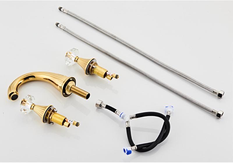 Трехпозиционный смеситель для воды с золотым покрытием, с медным изливом и ручками-хрустальными шарами